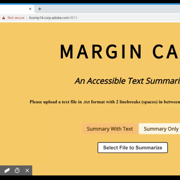 an animation showing a user interaction with Margin Call, the paragraphs appear on the right and their generated summaries on the left